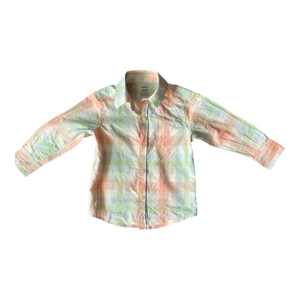 #349, Carter's Green and Orange Button Down Shirt Long Sleeve, size 2T
